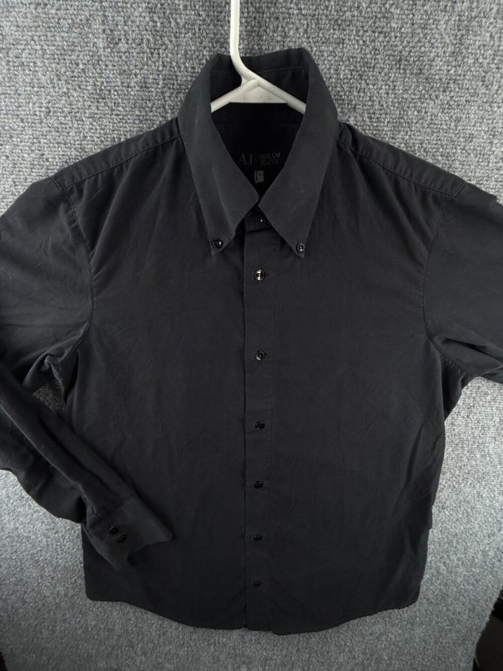 Armani Button-Down Black Medium Cotton Polyester Italy Mens Long Sleeve Solid